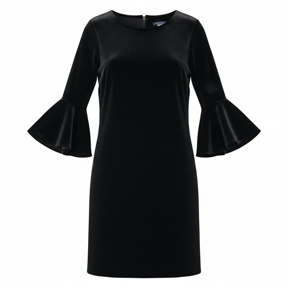 Tommy Hilfiger Womens Dress Bell Sleeve Velvet Size 4 Black Shift Classic Chic